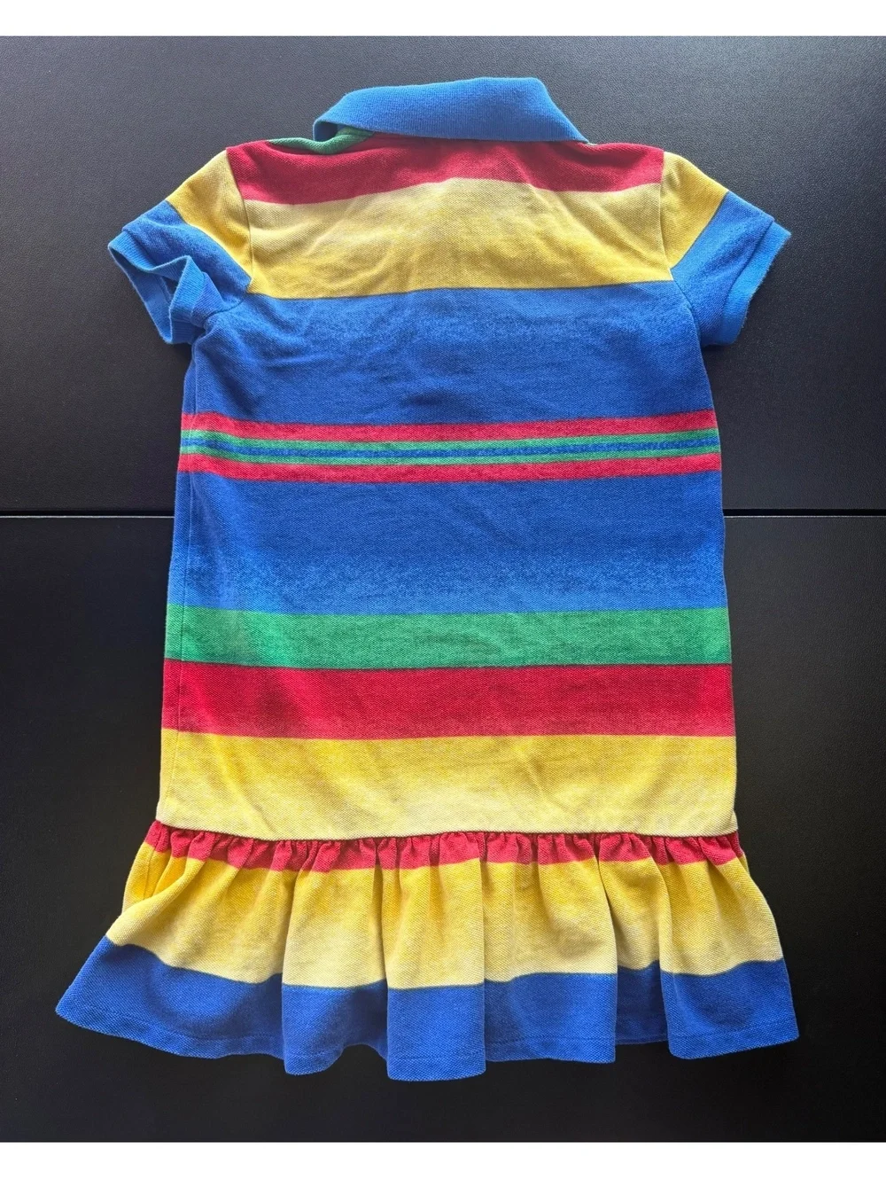 Polo Ralph Lauren Girls 6X Striped Polo Dress Ruffle Hem Colorblock Pony